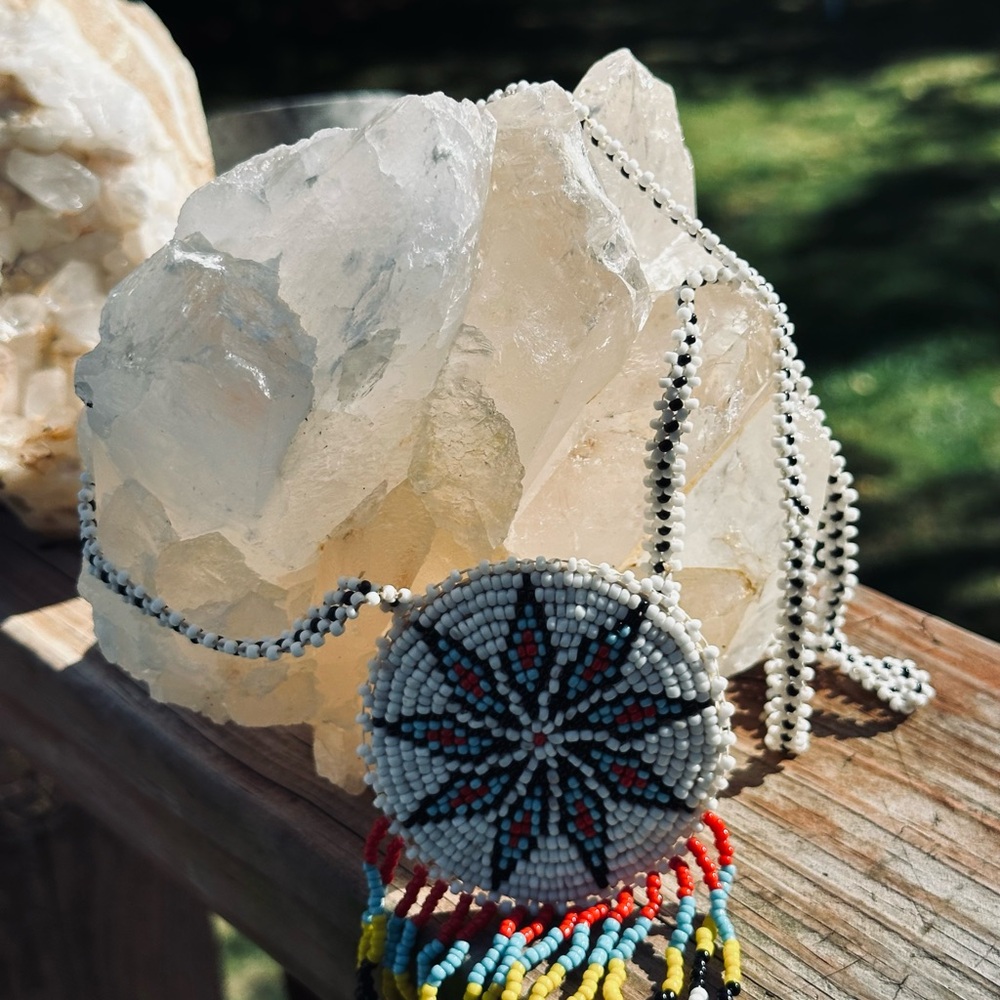 Handcrafted Beaded Navajo Necklace with Multicolor Star Flower Design